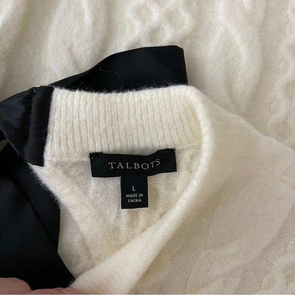TALBOTS SATIN BOW CABLE KNIT PULLOVER Feminine cabin core holiday party - Picture 9 of 12